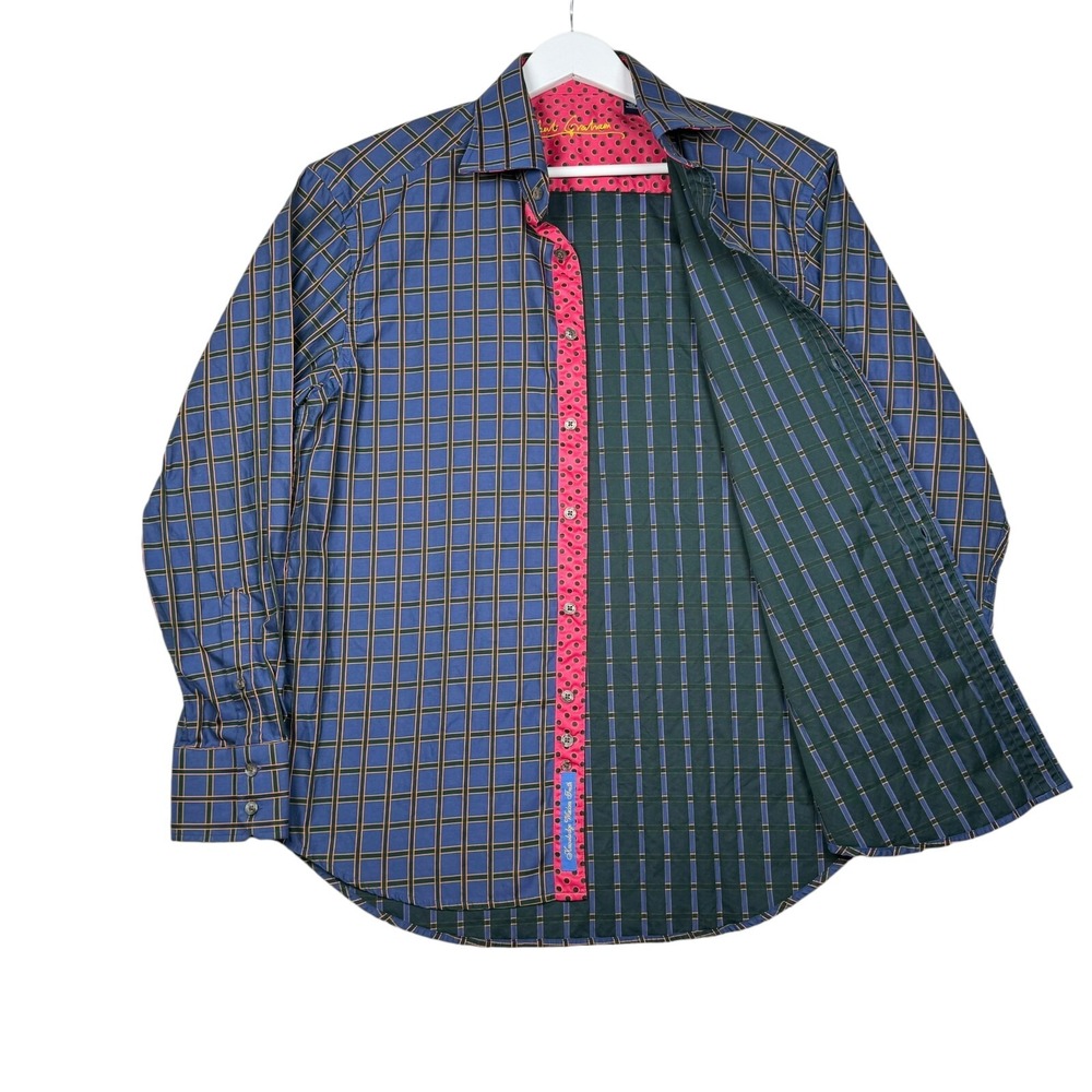 Robert Graham Button Up Shirt Mens Large Blue Check Long Sleeve Classic Fit